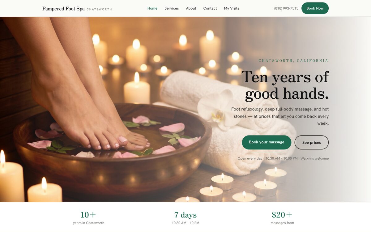 Pampered Foot Spa — website