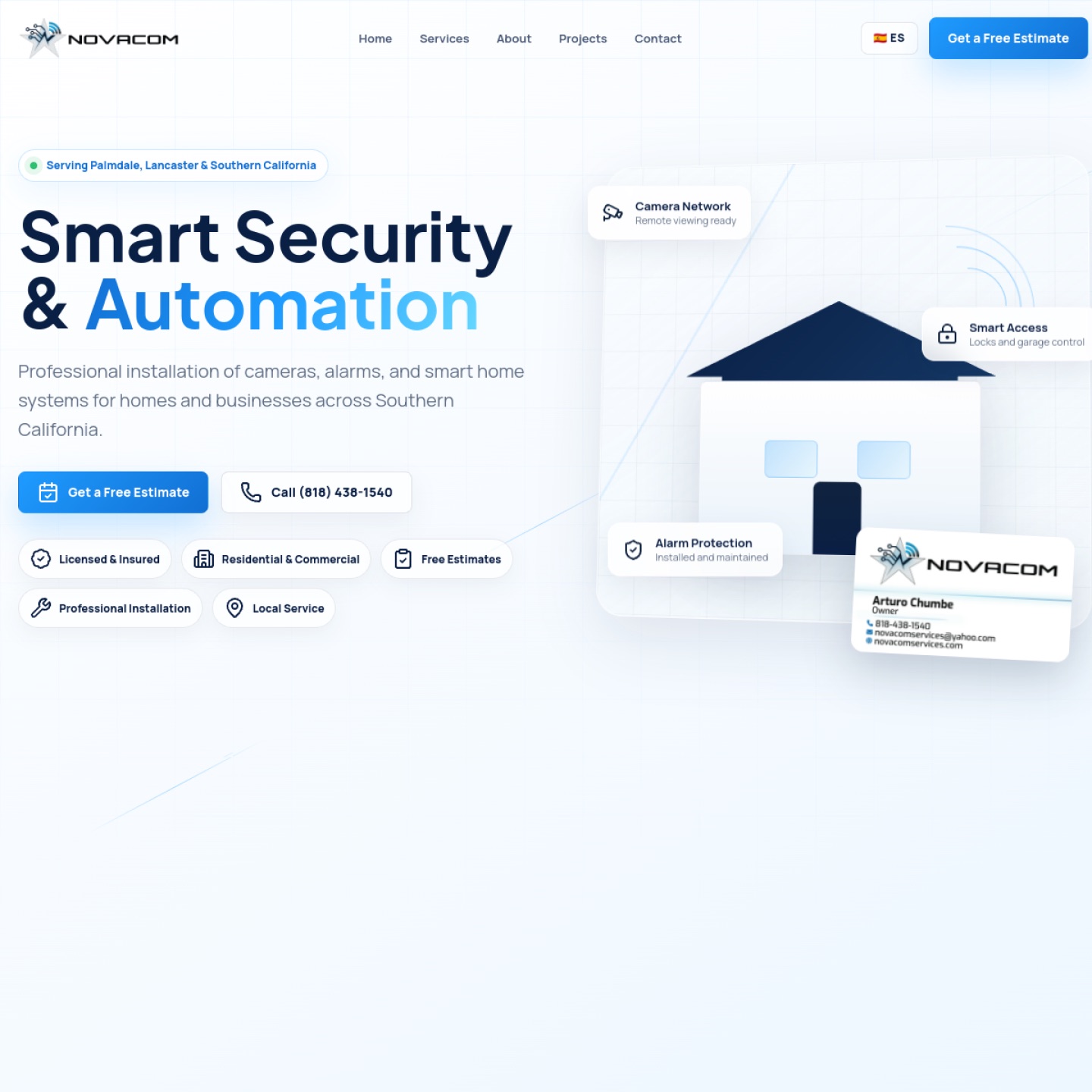 Novacom homepage screenshot